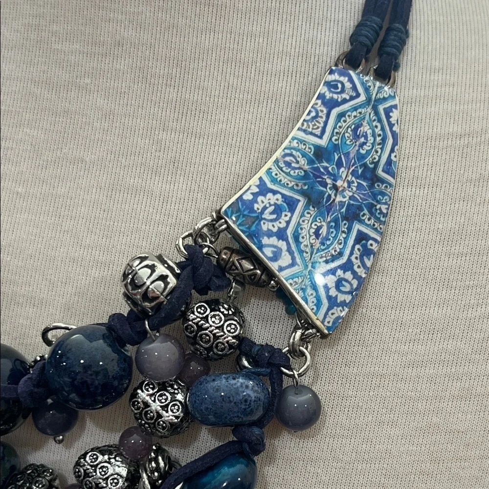 Vintage Blue and Silver Beaded Necklace